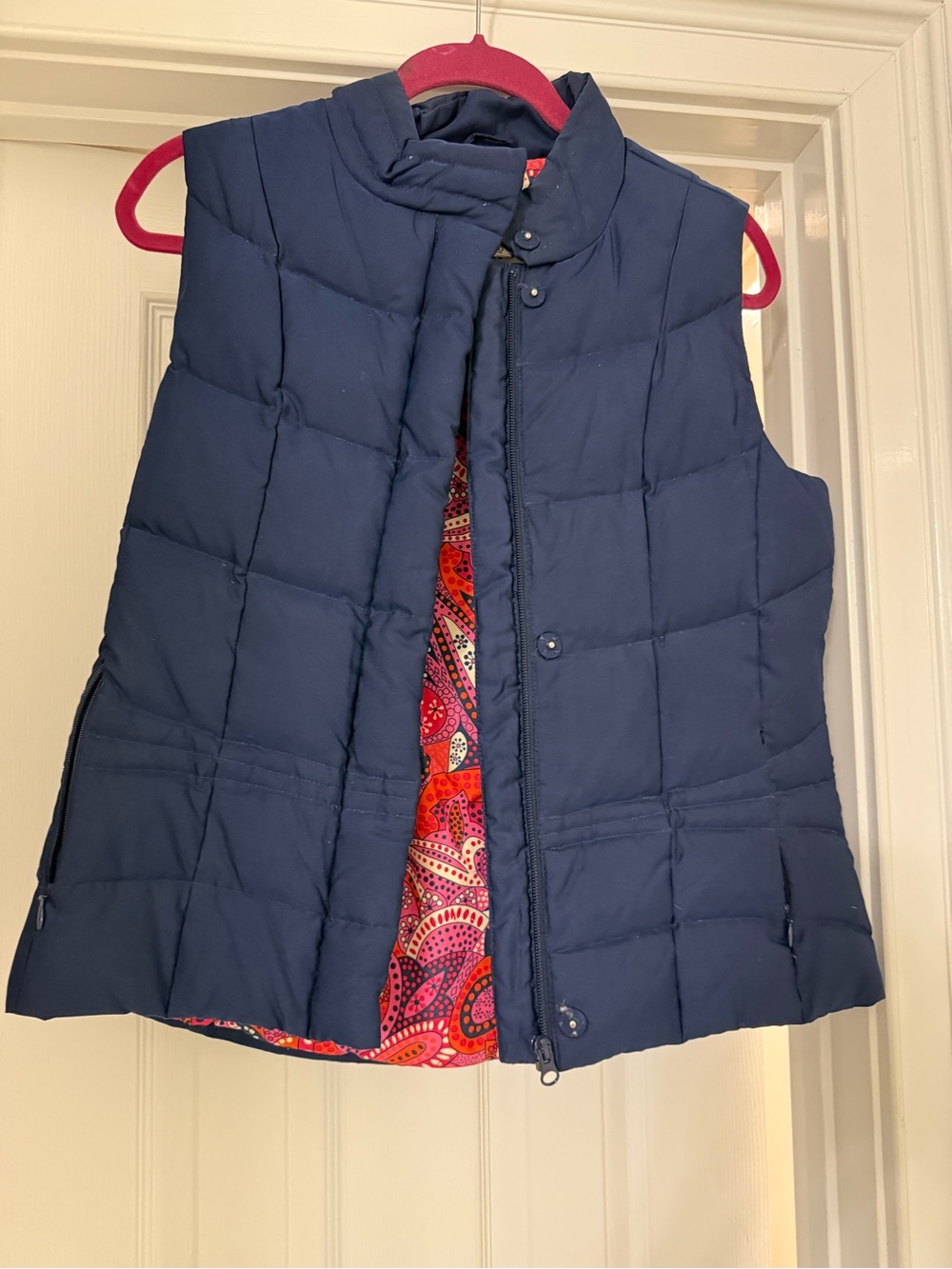 Vintage Lilly Pulitzer Navy Puffer Vest with Paisley Lining, Size Small/2/4/6